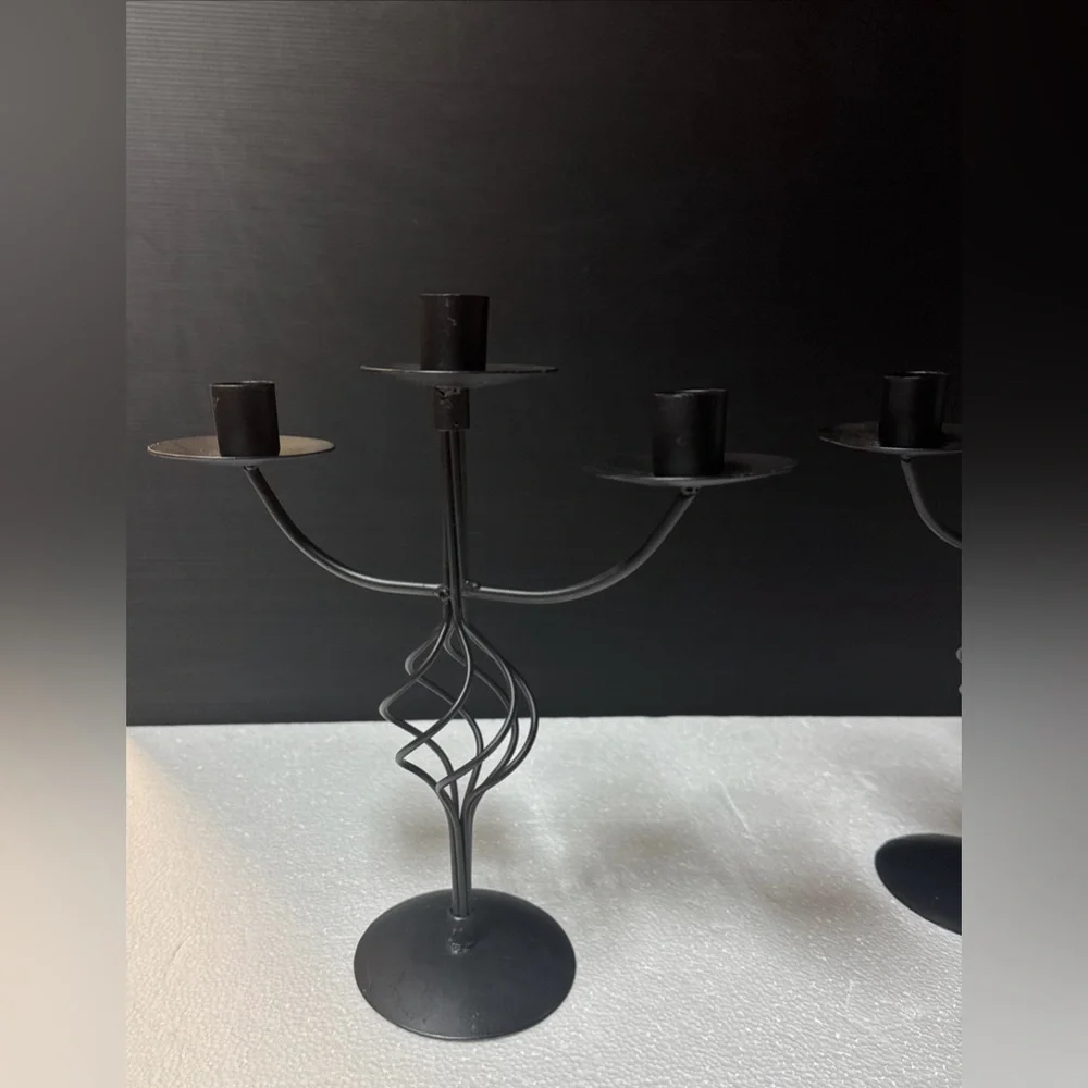 Elegant Black Metal 3-arm  Candelabra Set